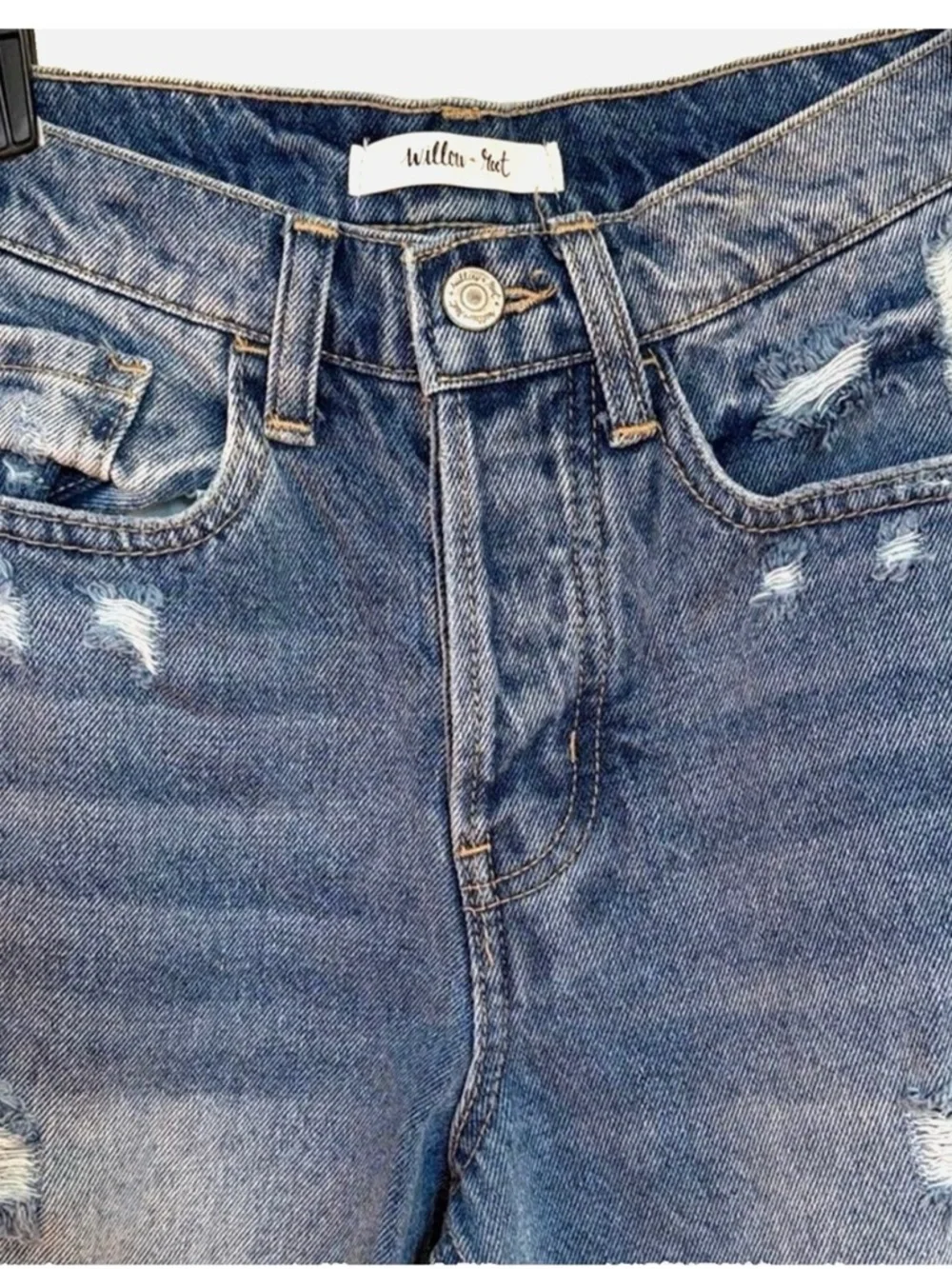 Willow & Root Dad Jeans XXS 22 Waist High Rise Distressed Straight Leg